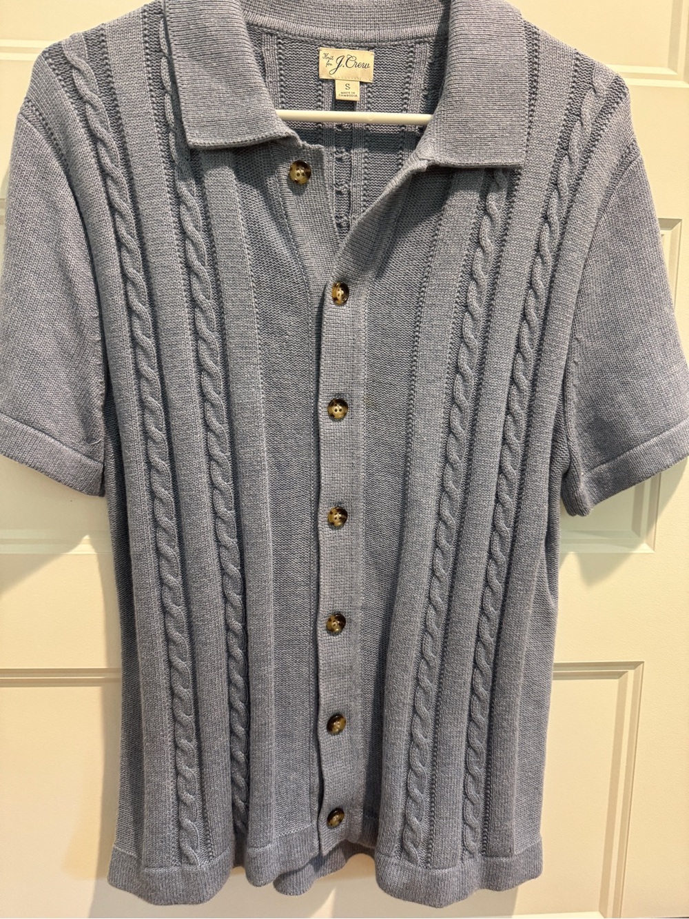 J. Crew Men’s Light Blue Cable-Knit Short Sleeve Cardigan